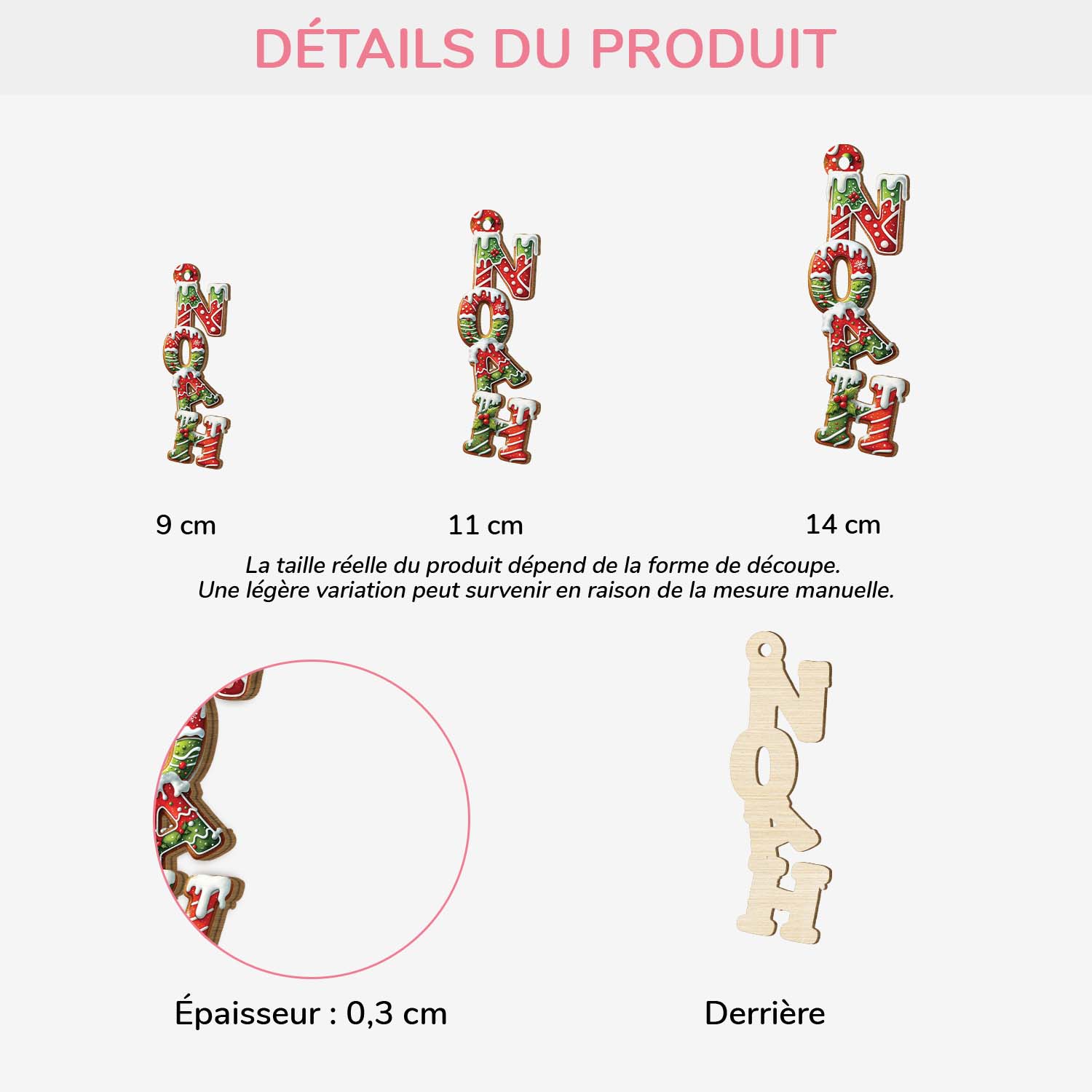 6626OFR3 ornement de noel en bois a 1 couche acrylique personnalise lettre de prenom biscuit 6626o3m5a