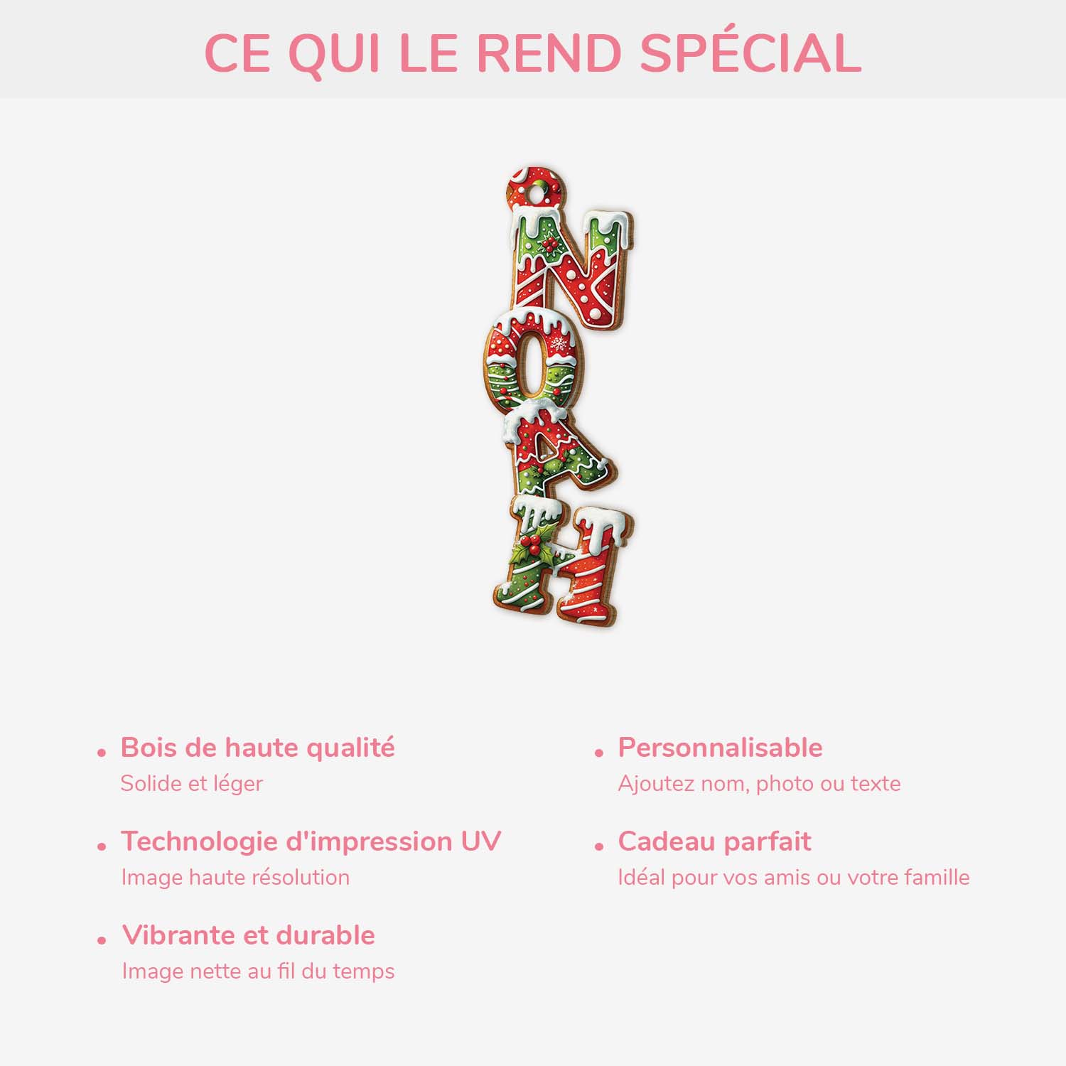 6626OFR4 ornement de noel en bois a 1 couche acrylique personnalise lettre de prenom biscuit 6626o3m5a