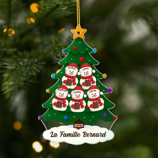 6632OFR1 ornement acrylique personnalise famille sapin de noel avec bonhomme de neige 6632o3twi