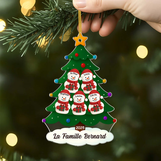 6632OFR2 ornement acrylique personnalise famille sapin de noel avec bonhomme de neige 6632o3twi