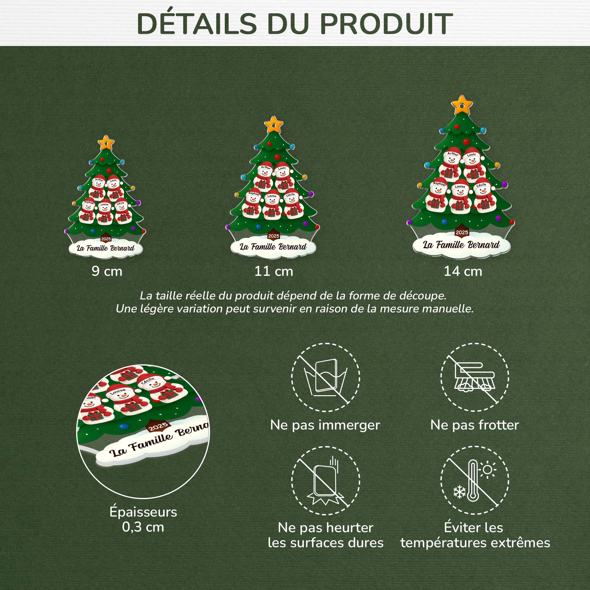 6632OFR4 ornement acrylique personnalise famille sapin de noel avec bonhomme de neige 6632o3twi