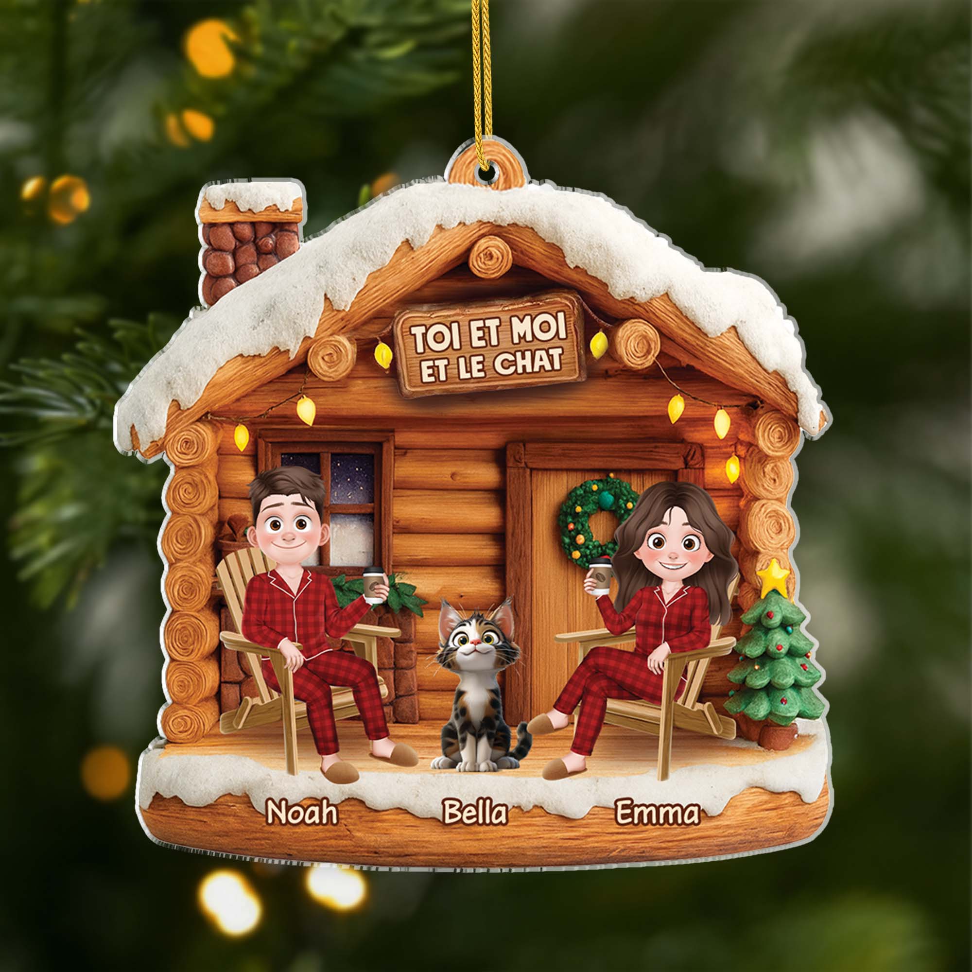 6638OFR1 effet dimpression 3d ornement noel acrylique personnalise couple toi  moi et le chat 6638otyad