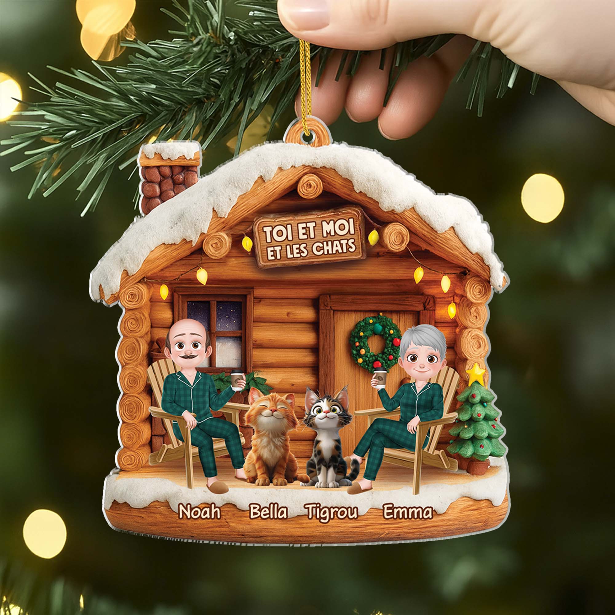 6638OFR2 effet dimpression 3d ornement noel acrylique personnalise couple toi  moi et le chat 6638otyad