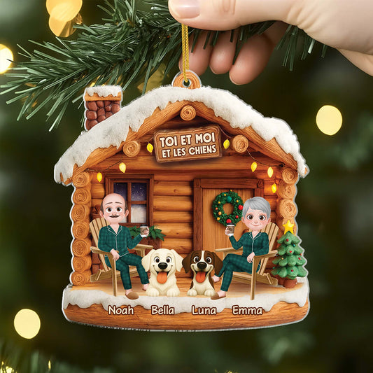 6638OFR2 effet dimpression 3d ornement noel acrylique personnalise couple toi  moi et le chien 6638otyac