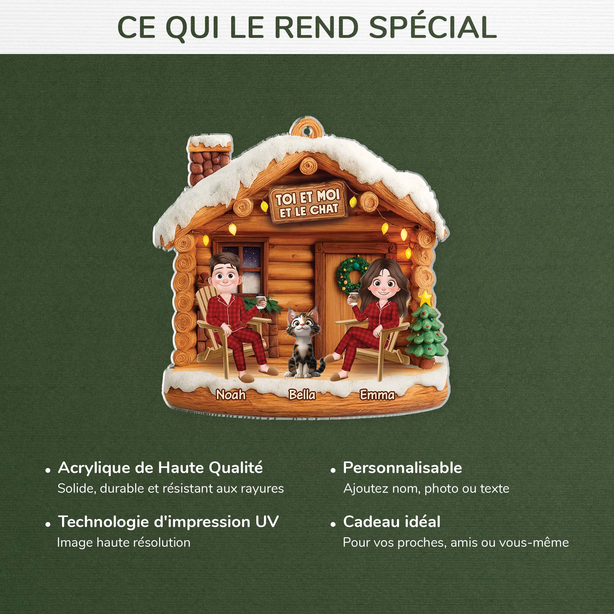 6638OFR4 effet dimpression 3d ornement noel acrylique personnalise couple toi  moi et le chat 6638otyad