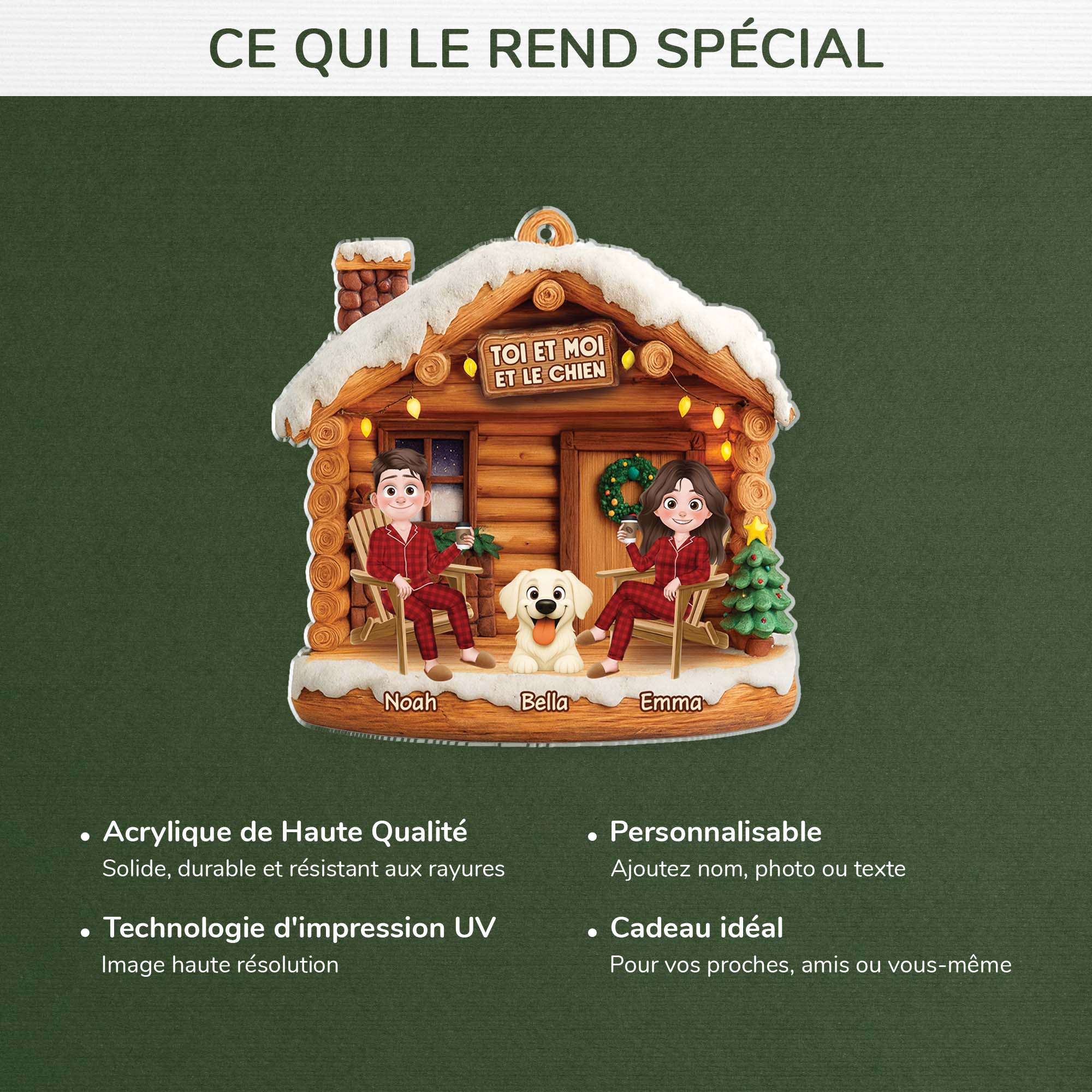 6638OFR4 effet dimpression 3d ornement noel acrylique personnalise couple toi  moi et le chien 6638otyac