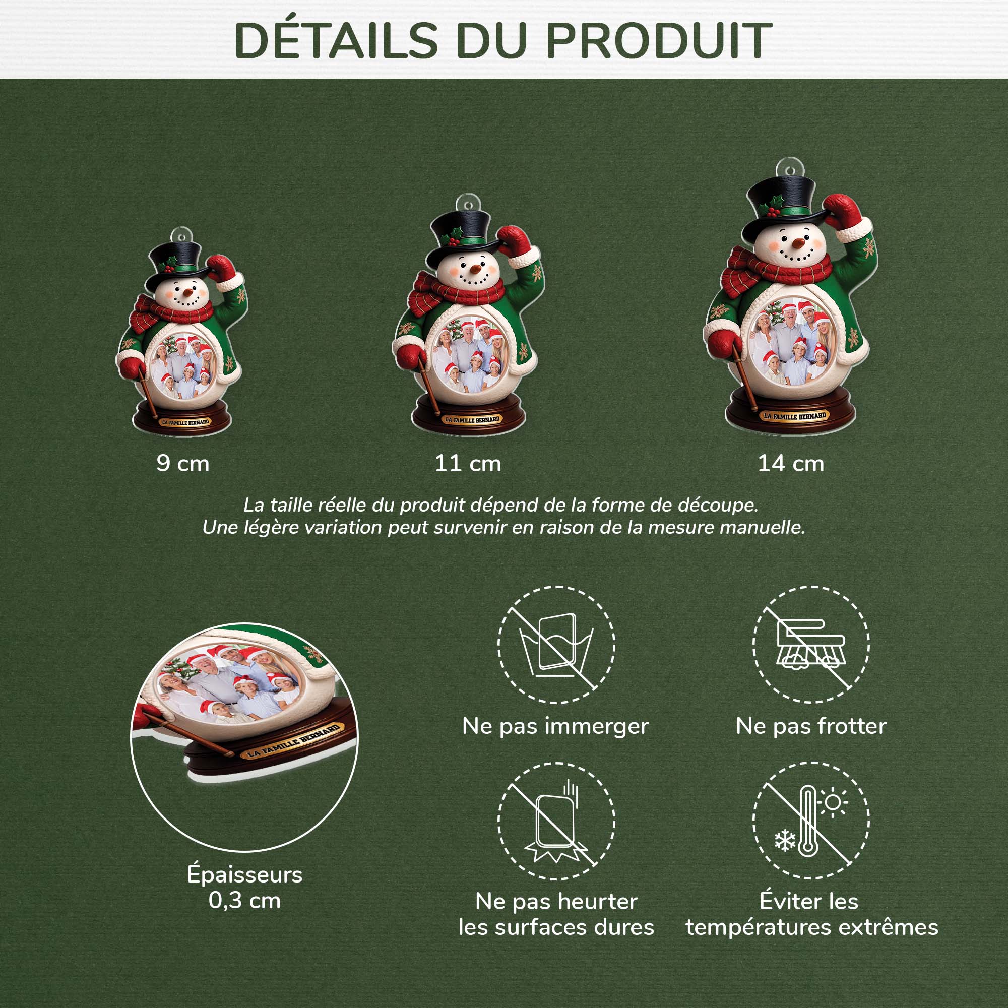 6639OFR3 effet dimpression 3d ornement noel acrylique personnalise famille avec photo monsieur bonhomme de neige 6639otq5i