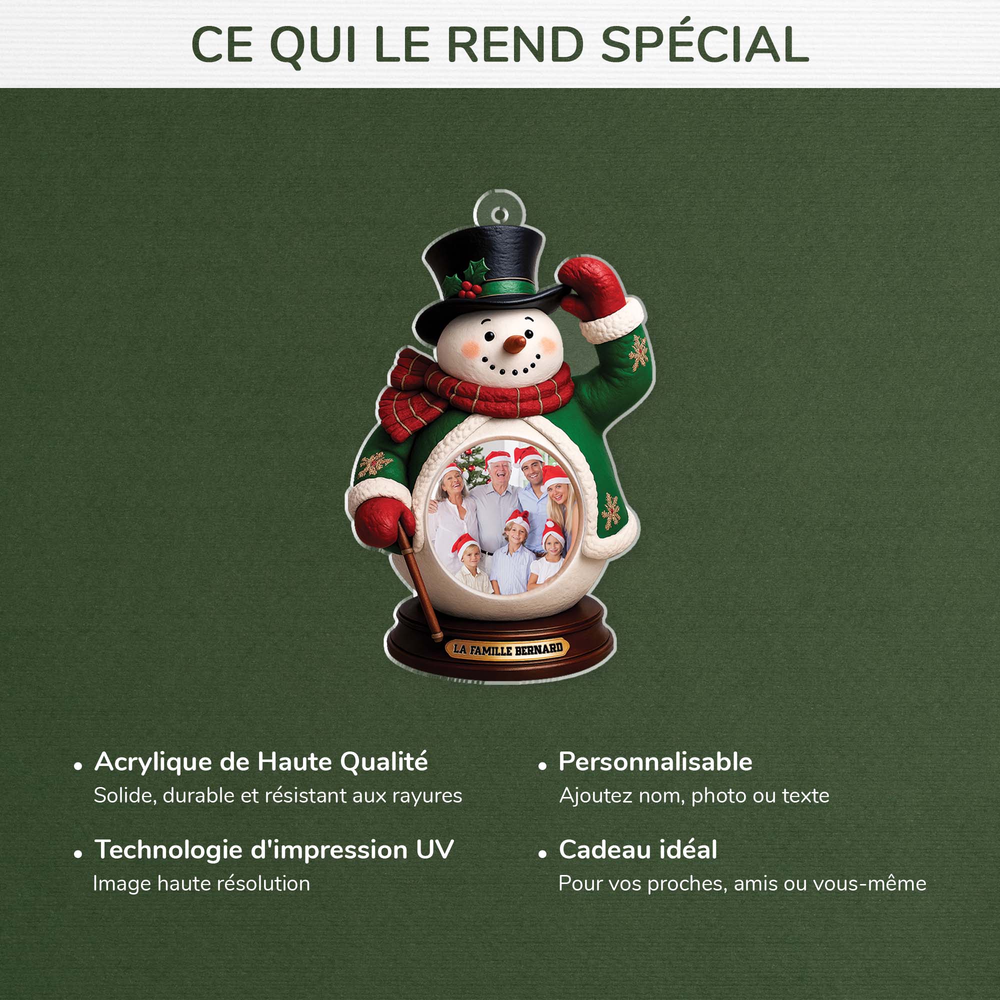 6639OFR4 effet dimpression 3d ornement noel acrylique personnalise famille avec photo monsieur bonhomme de neige 6639otq5i