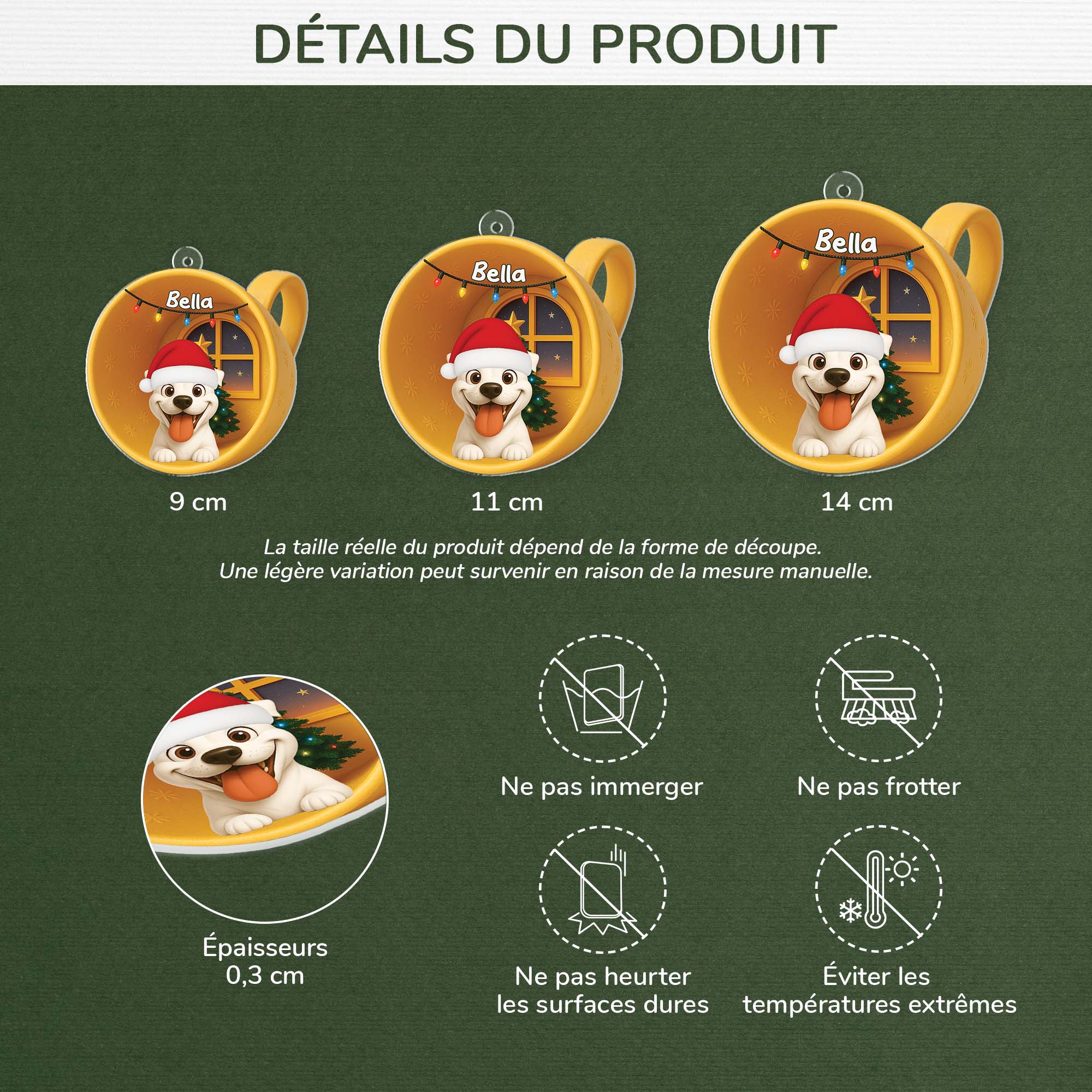 6641OFR3 effet dimpression 3d ornement noel acrylique personnalise chien endormi 6641o3m5c
