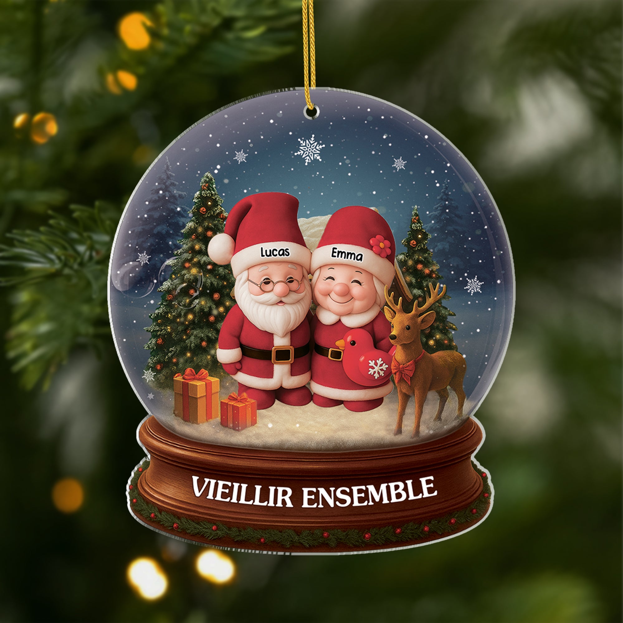 6644OFR1 effet dimpression 3d ornement noel acrylique personnalise couple vieillir ensemble dans boule a neige 6644otz5g