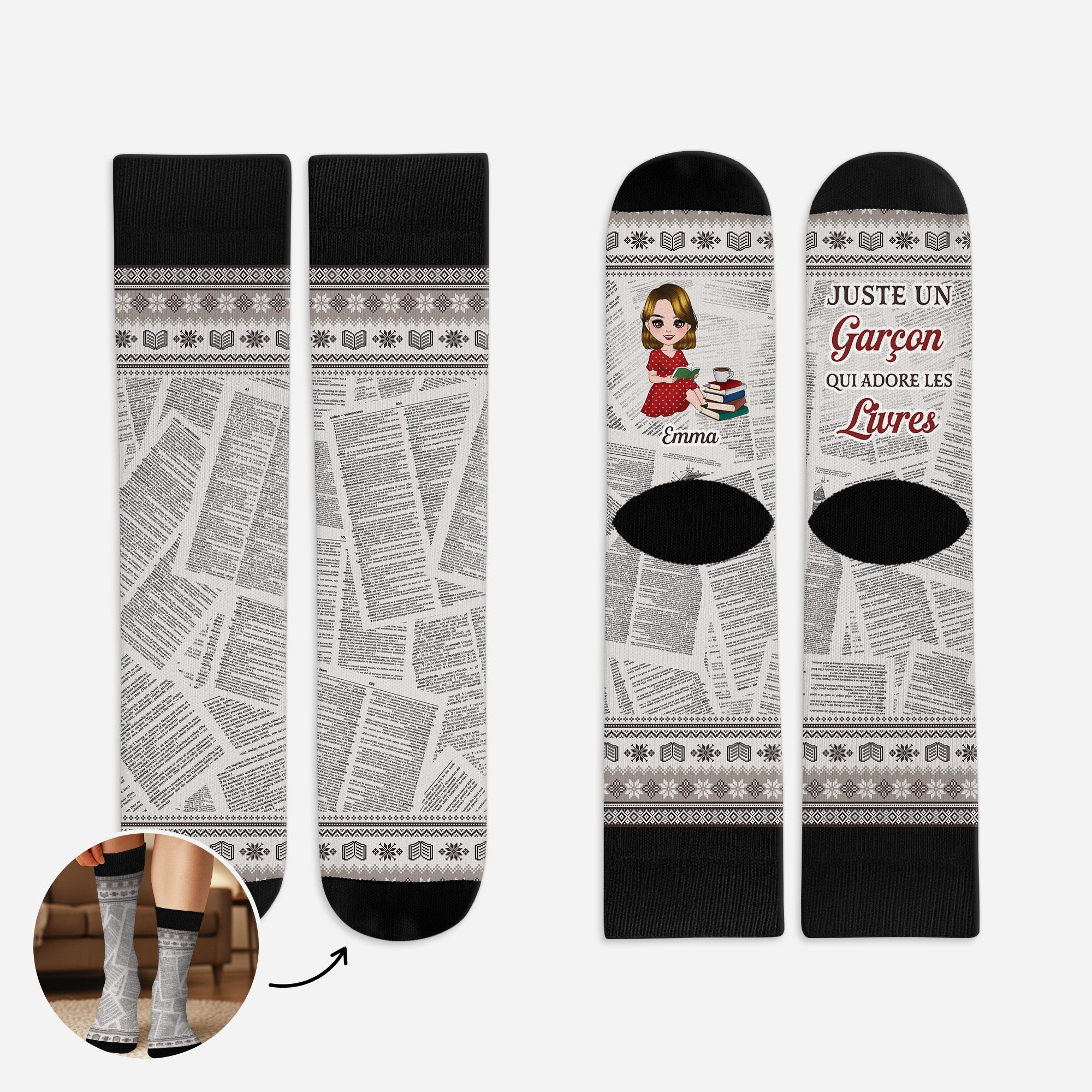 6646JFR1 chaussettes pour femme personnalisees juste une fille qui aime les livres 6646jkq5a