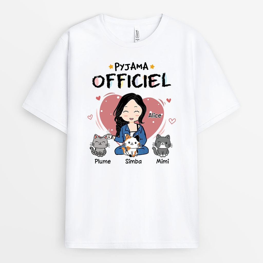 6649AFR1 t shirt personnalise chat pour femme pyjama officiel avec coeur 6649akv5d