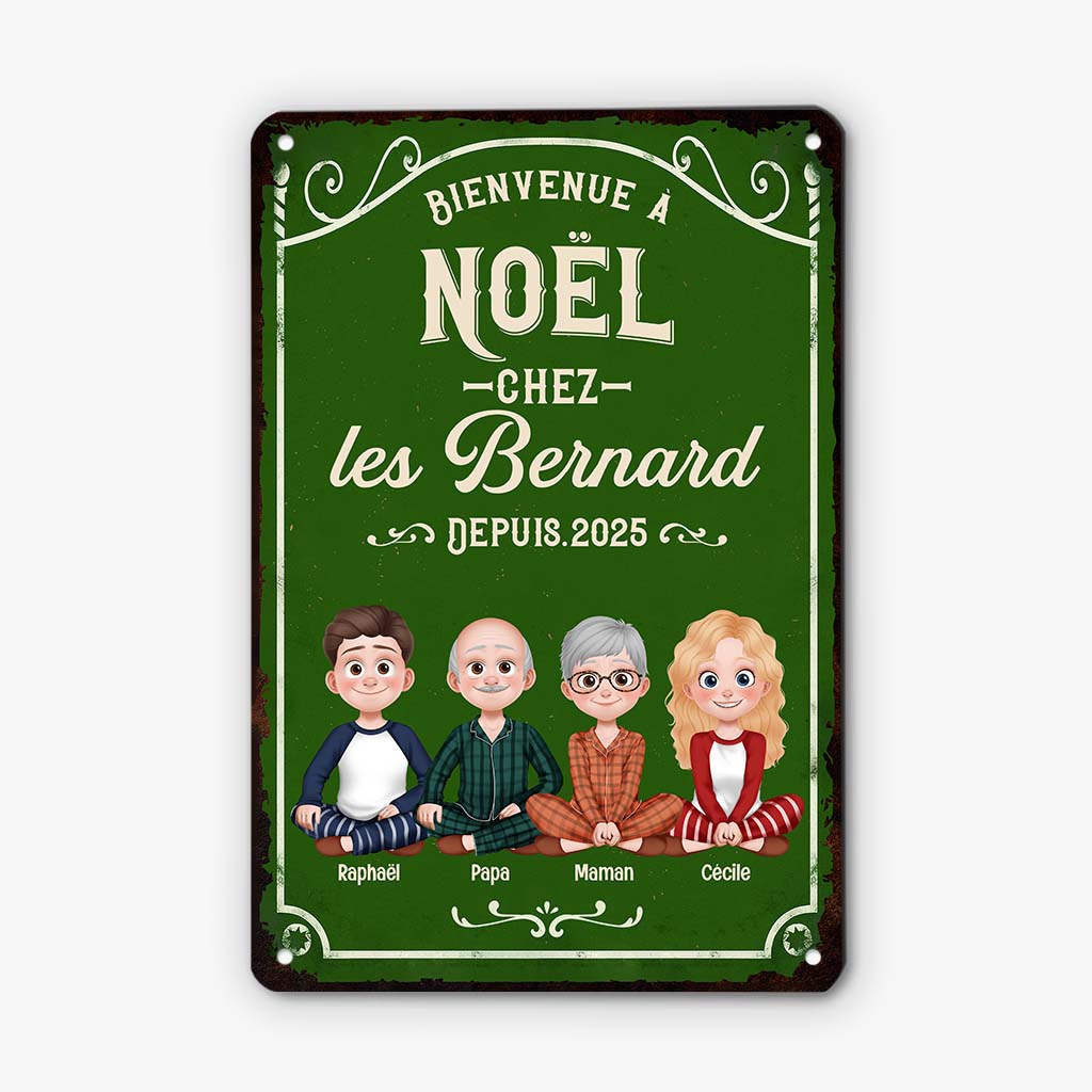 6654EFR2 plaque en metal personnalisee avec chatchien bienvenue a noel chez nous 6654e8zmi