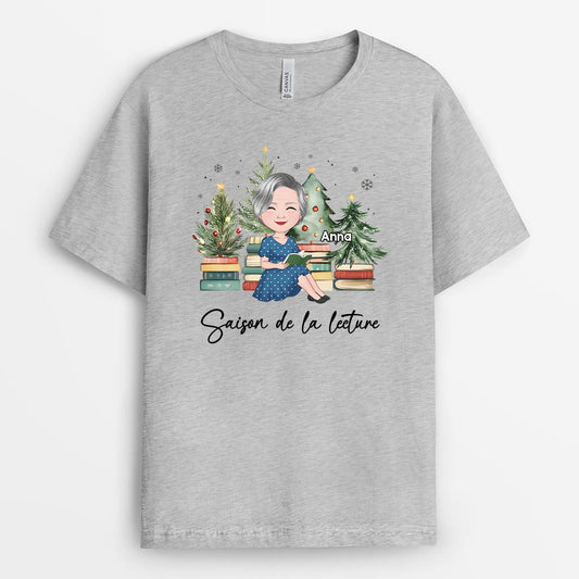 6658AFR2 t shirt personnalise pour femme de noel saison des livres 6658atvwa