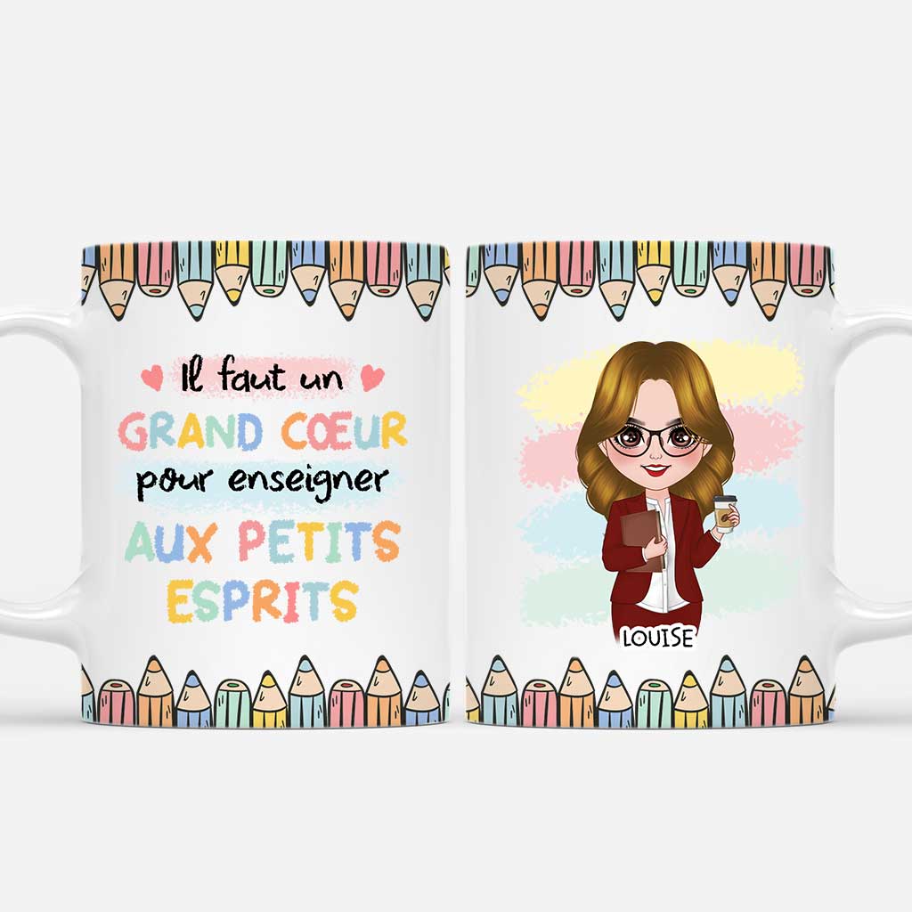 6667MFR1 mug personnalise professeur grand coeur pour enseigner aux petits esprits 6667mktwt