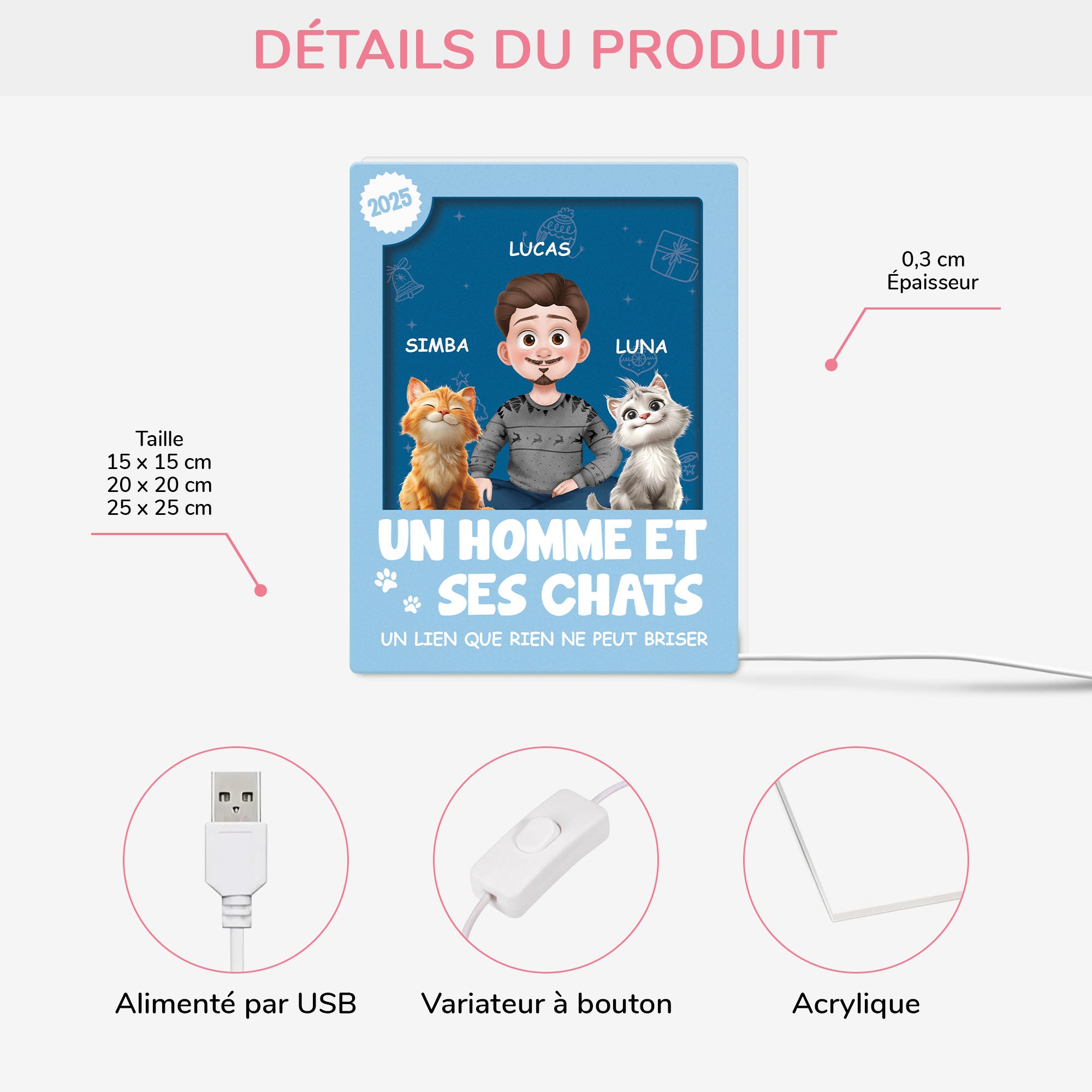 6669LFR1 effet dimpression 3d lightbox personnalisable de noel un homme et son chat 6669lcv5c_2