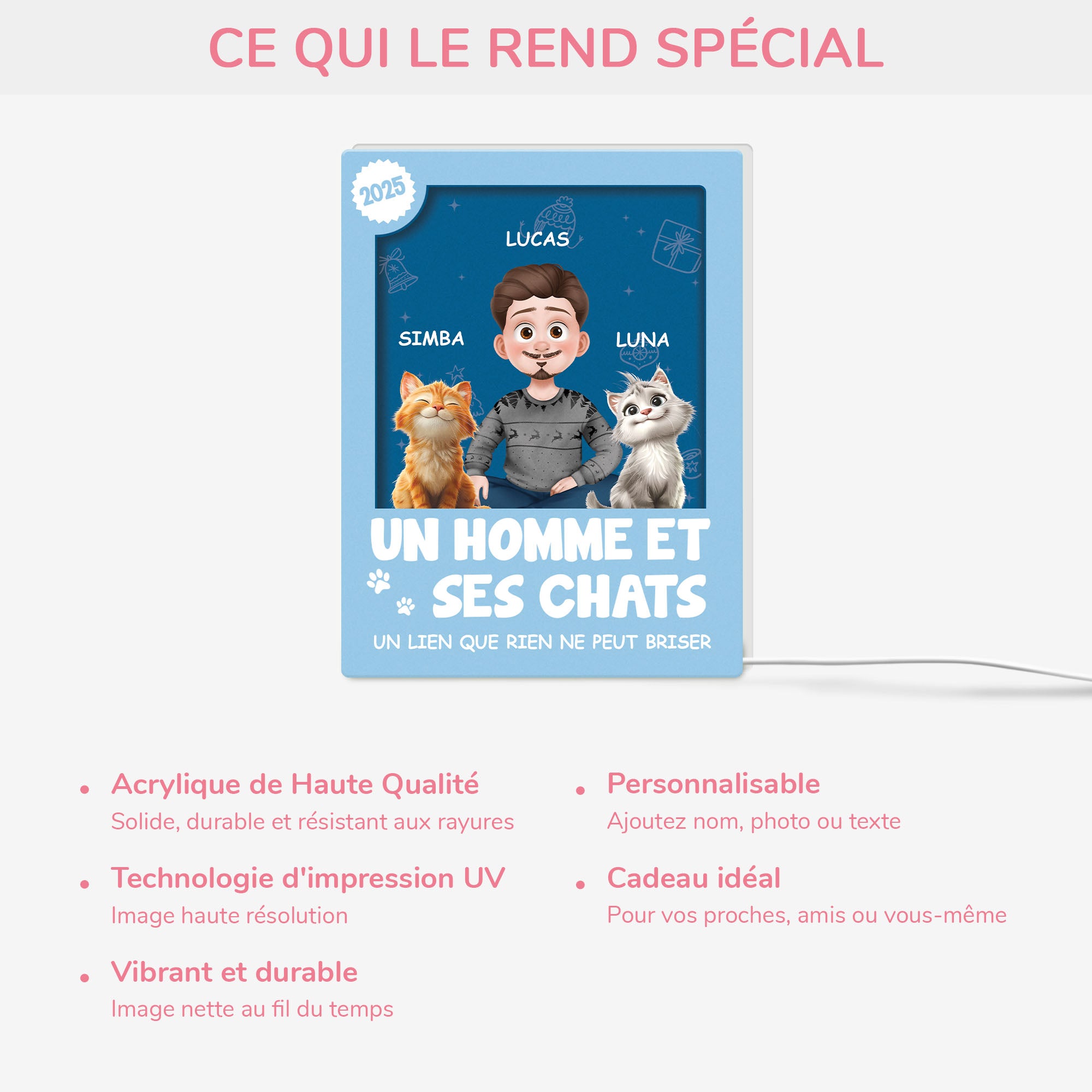 6669LFR1 effet dimpression 3d lightbox personnalisable de noel un homme et son chat 6669lcv5c_3