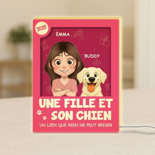 6669LFR1 effet dimpression 3d lightbox personnalisable de noel une fille et son chien 6669lcv5d_1