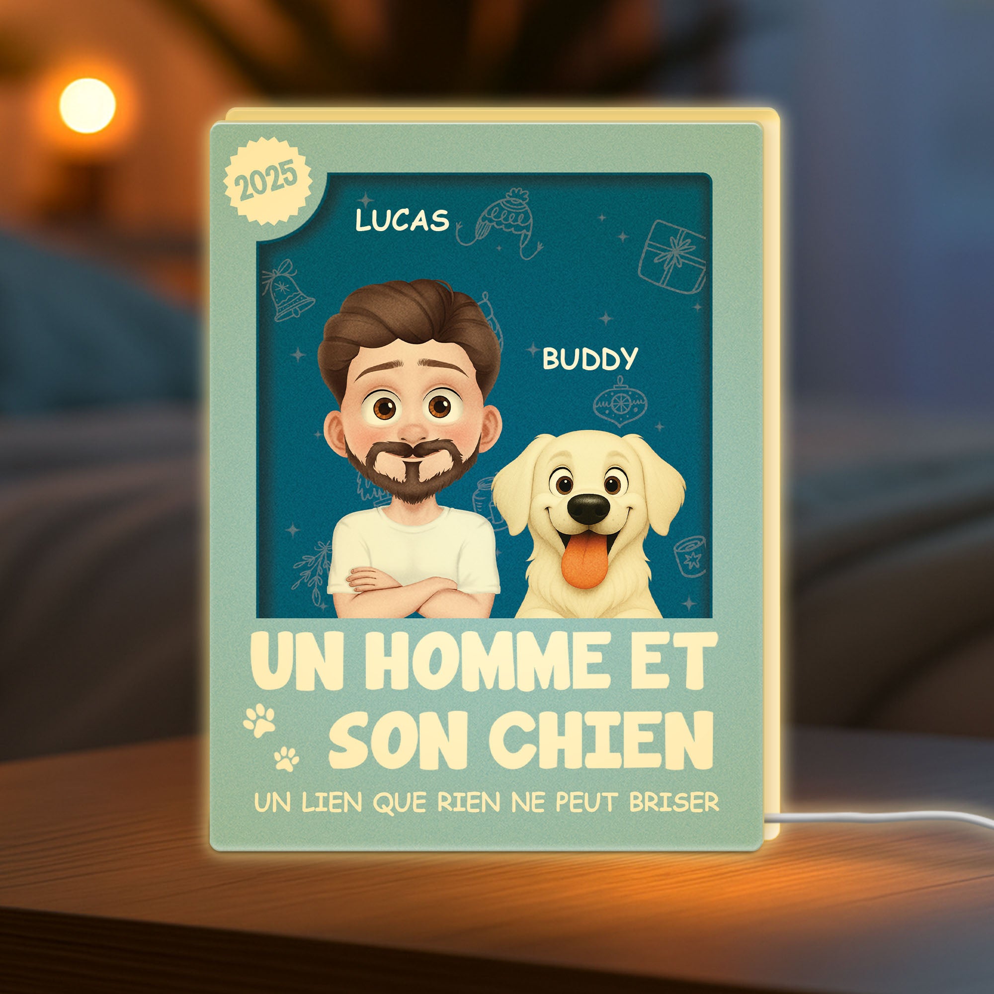 6669LFR1 effet dimpression 3d lightbox personnalisable de noel une fille et son chien 6669lcv5d_2
