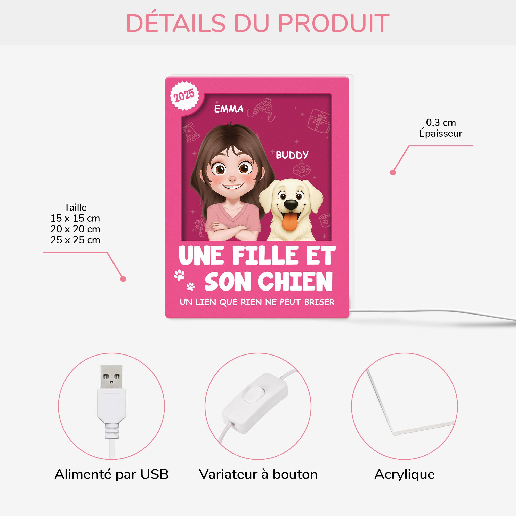6669LFR1 effet dimpression 3d lightbox personnalisable de noel une fille et son chien 6669lcv5d_3
