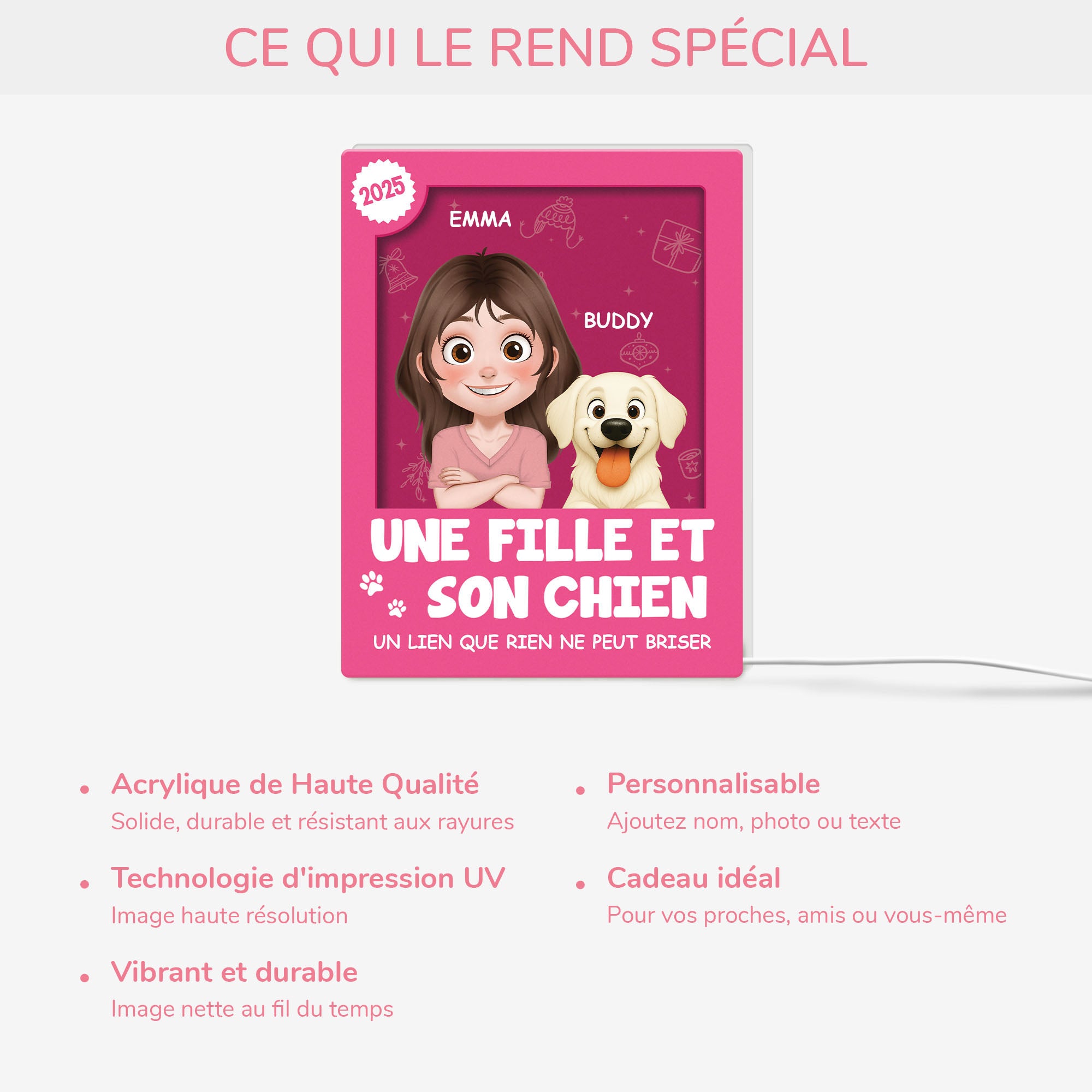 6669LFR1 effet dimpression 3d lightbox personnalisable de noel une fille et son chien 6669lcv5d_4