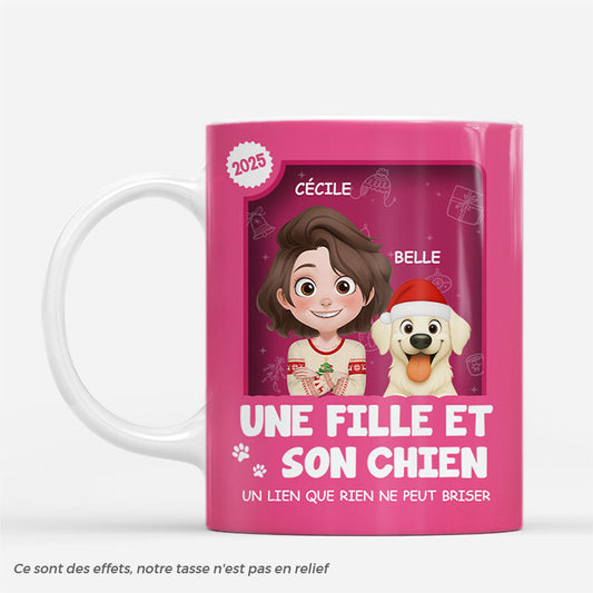 6669MFR1 effet dimpression 3d mug de noel personnalise belle fille et son chien 6669mkq5c