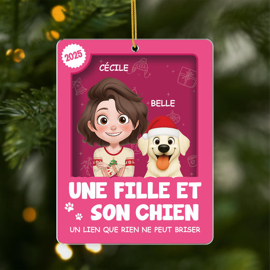 6669OFR1 effet dimpression 3d ornement de noel acrylique personnalise une fille et son chien 6669okzac