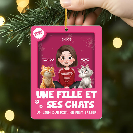 6669OFR2 effet dimpression 3d ornement de noel acrylique personnalise une fille et son chat 6669okzad