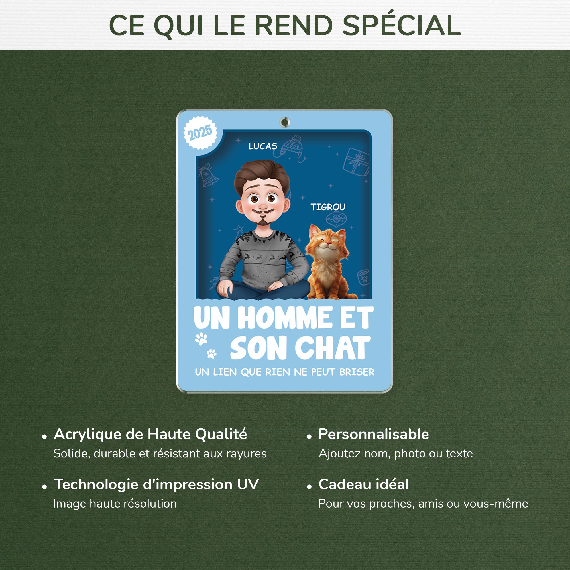 6669OFR4 effet dimpression 3d ornement de noel acrylique personnalise une fille et son chat 6669okzad