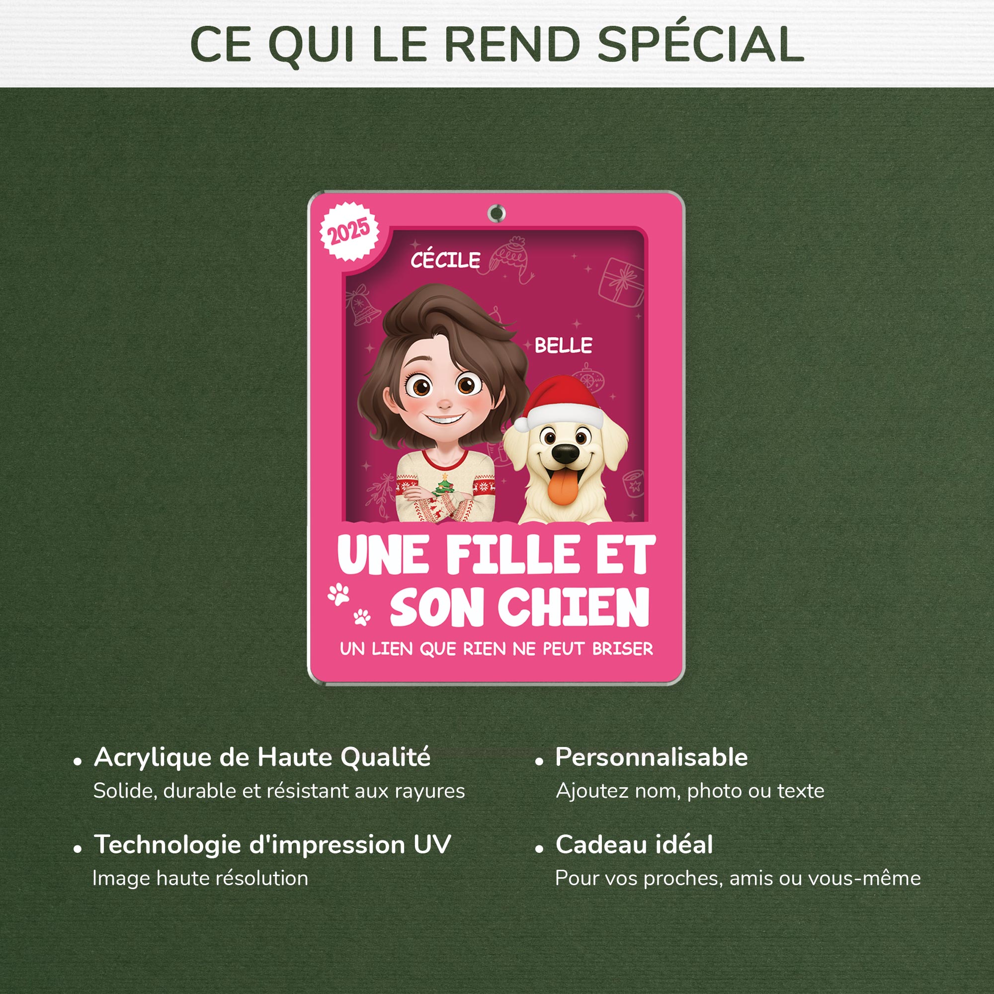 6669OFR4 effet dimpression 3d ornement de noel acrylique personnalise une fille et son chien 6669okzac