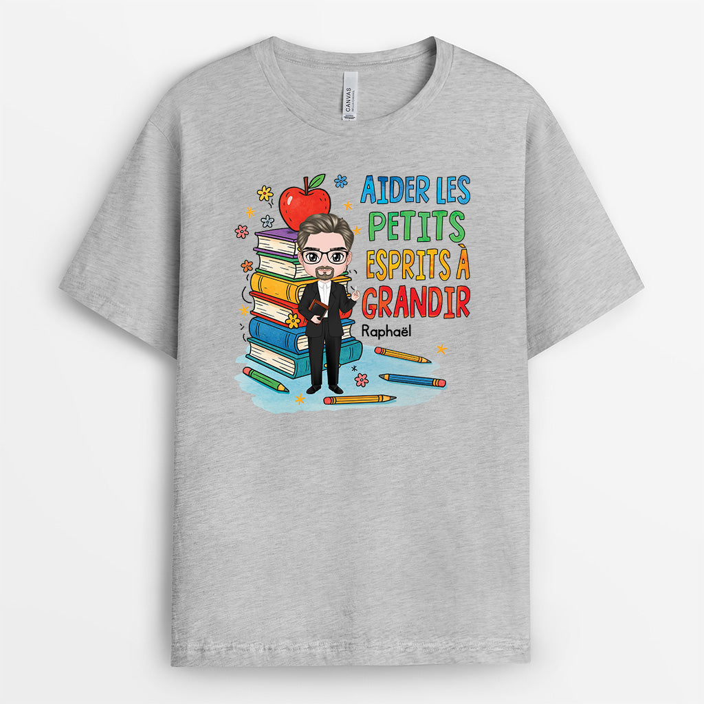 6674AFR2 t shirt personnalise pour professeur femmehomme aider les petits esprits a grandir 6674atqmt