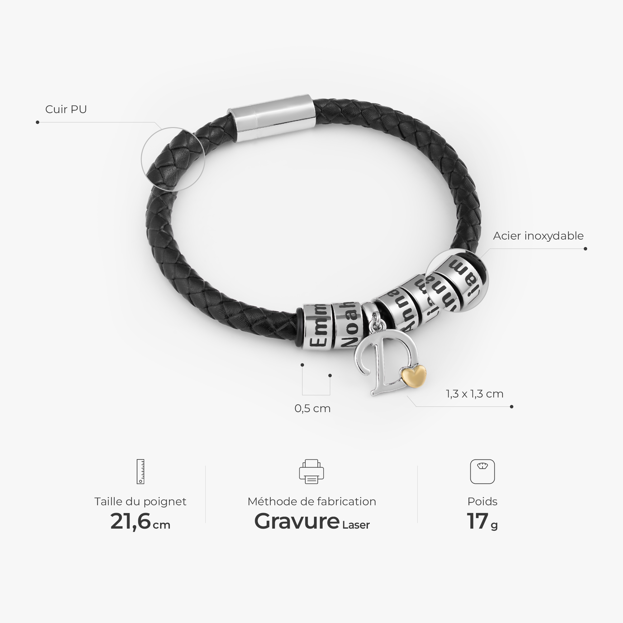 6678JFR3 bracelet cuir personnalise homme_ cadeau unique pour homme 6678j0y5b