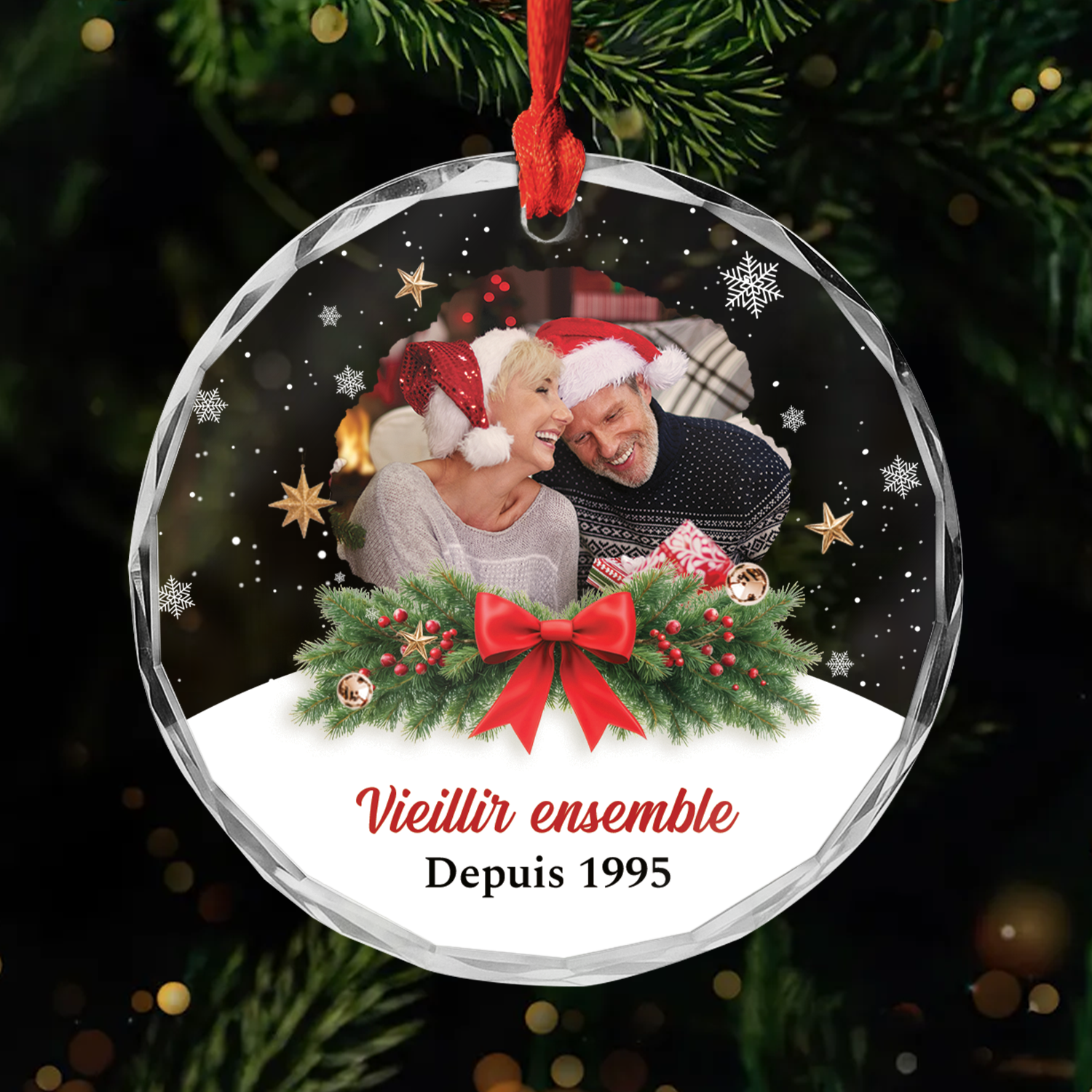 6681OFR1 ornement de noel en verre personnalise vieillir ensemble avec photo couple 6681okt5g