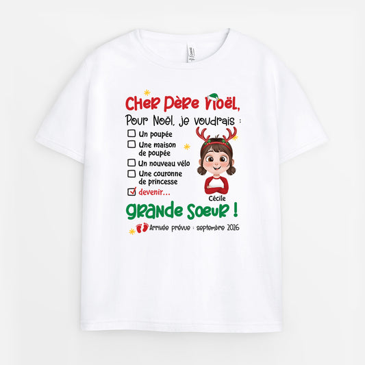 6683AFR1 t shirt enfant personnalise cher pere noel je voudrais 6683atvak