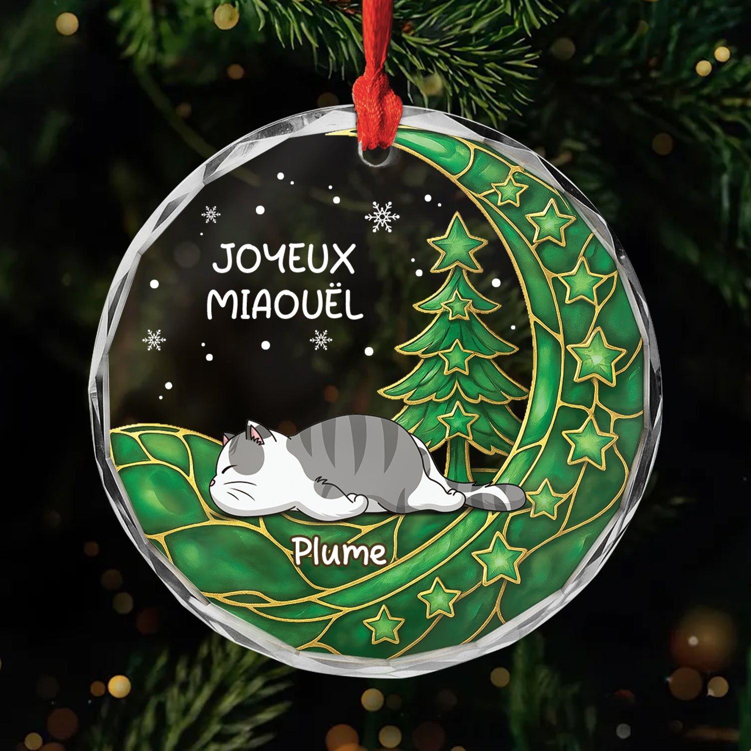6688OFR1 ornement en verre personnalise noel magique de chat 6688ok6nd