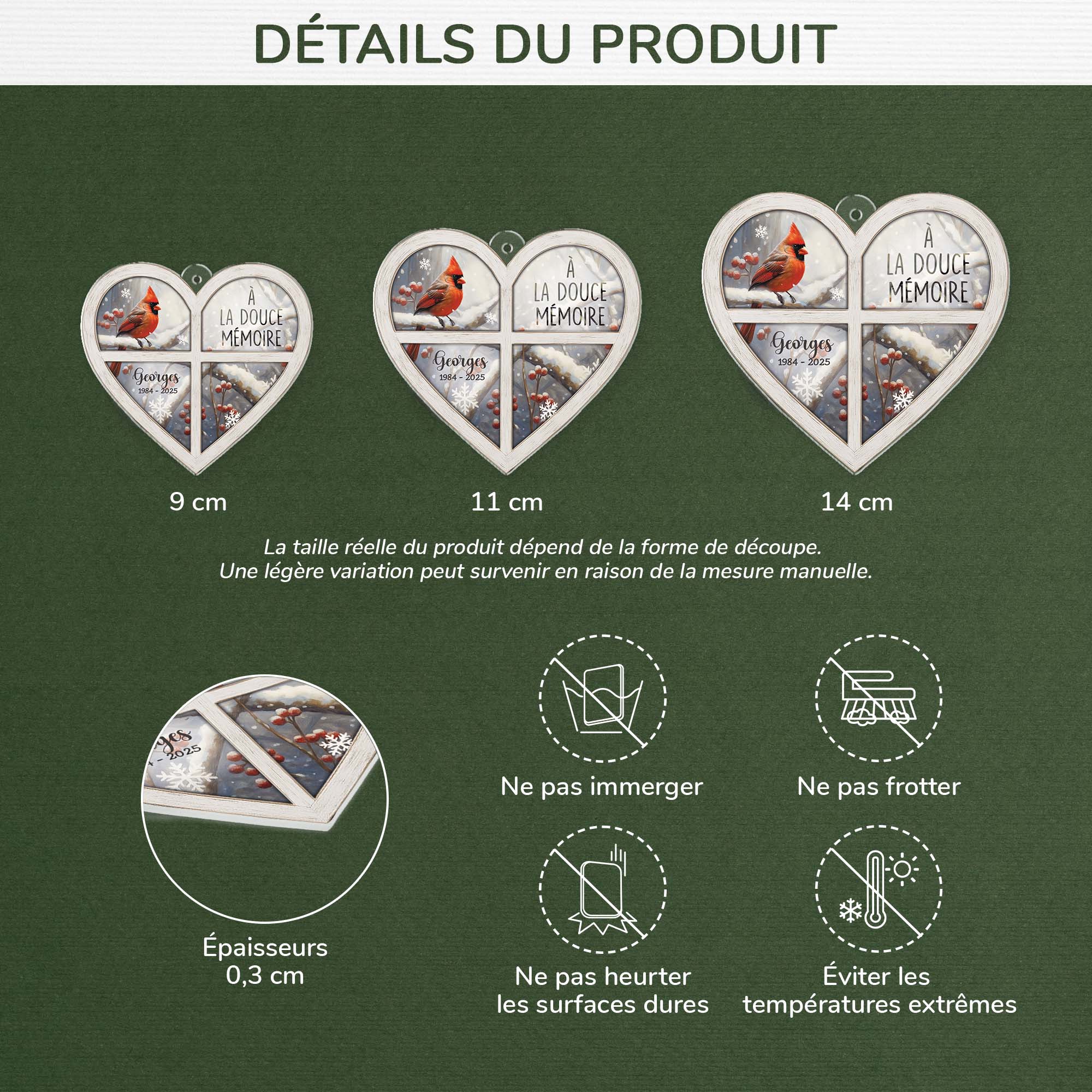 6698OFR3 ornement acrylique personnalise commemoratif a la douce memoire avec oiseaux 6698o8zab