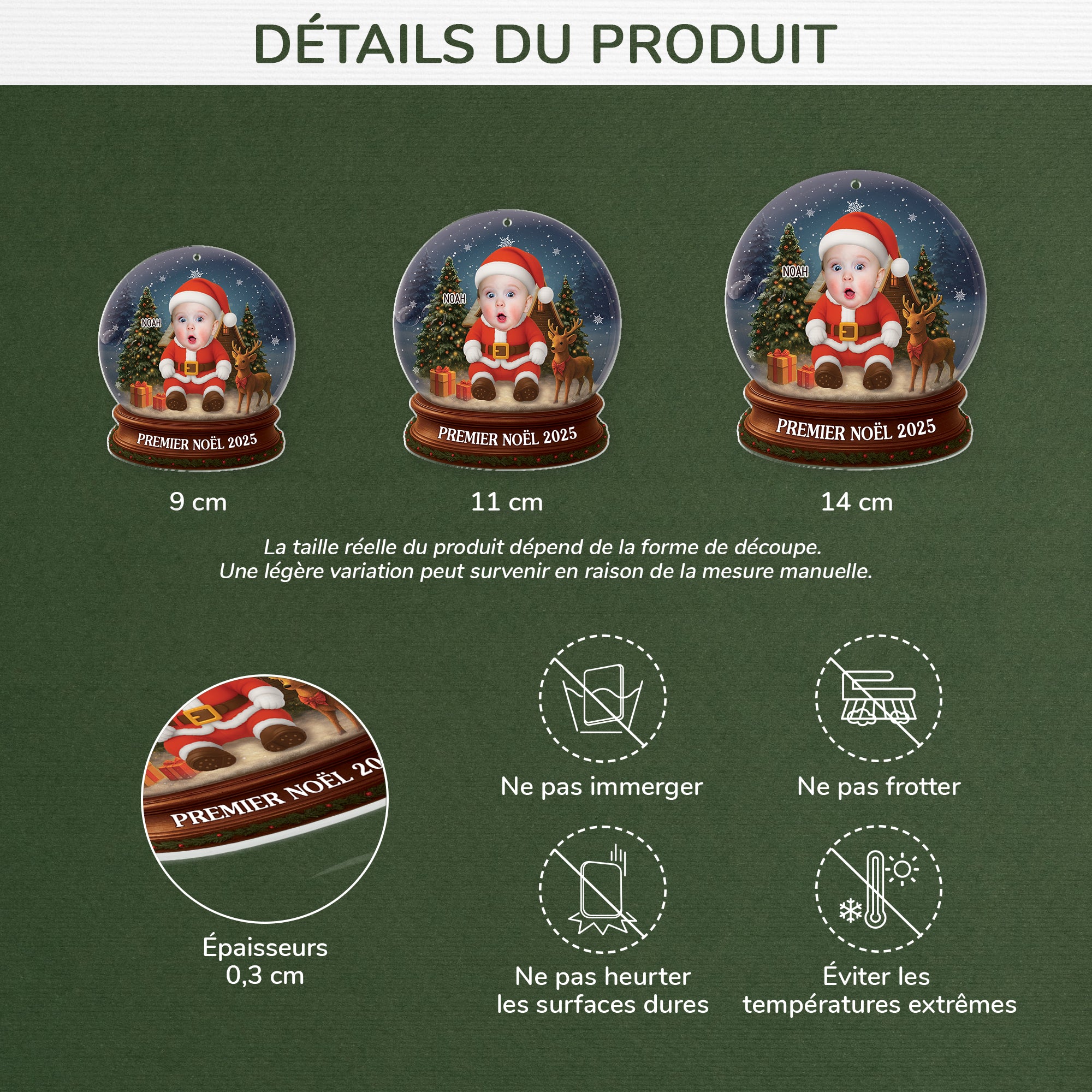 6703OFR3 effet dimpression 3d ornement acrylique personnalise avec enfant photo boule a neige pour premier noel 6703otq5k