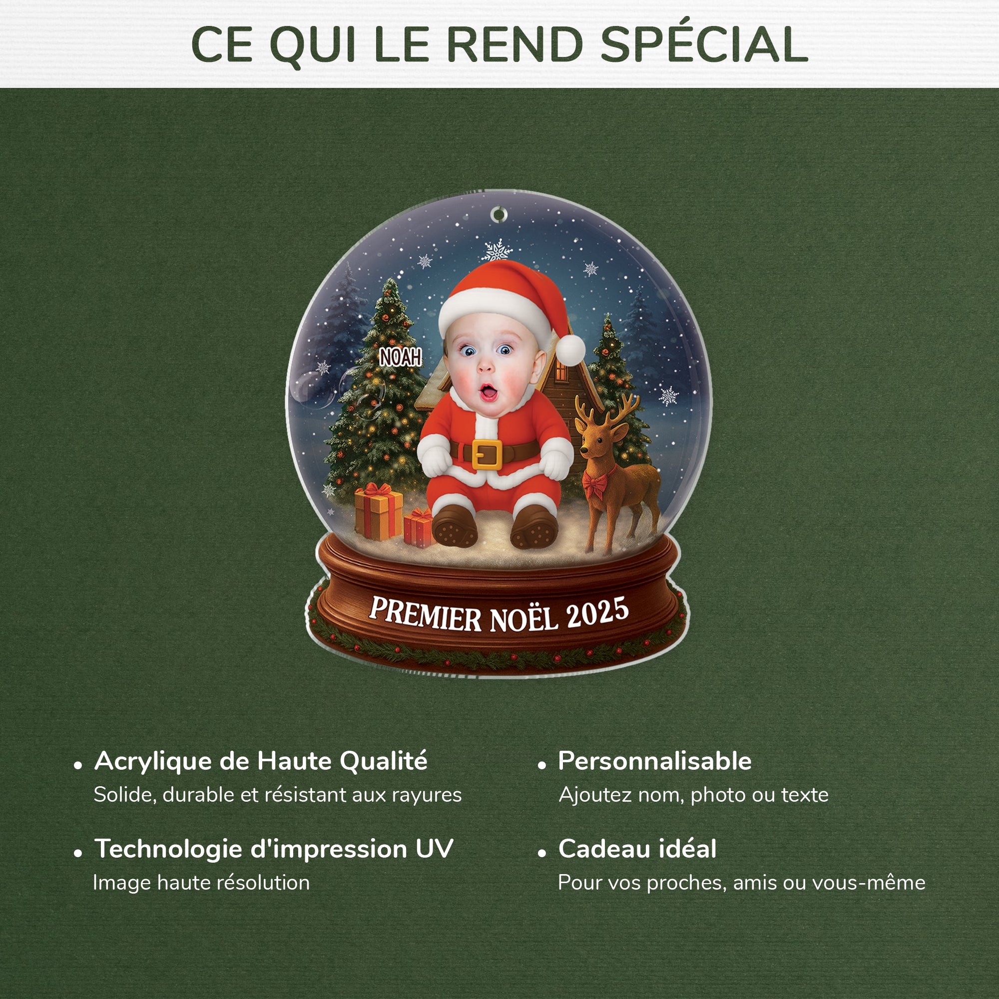 6703OFR4 effet dimpression 3d ornement acrylique personnalise avec enfant photo boule a neige pour premier noel 6703otq5k