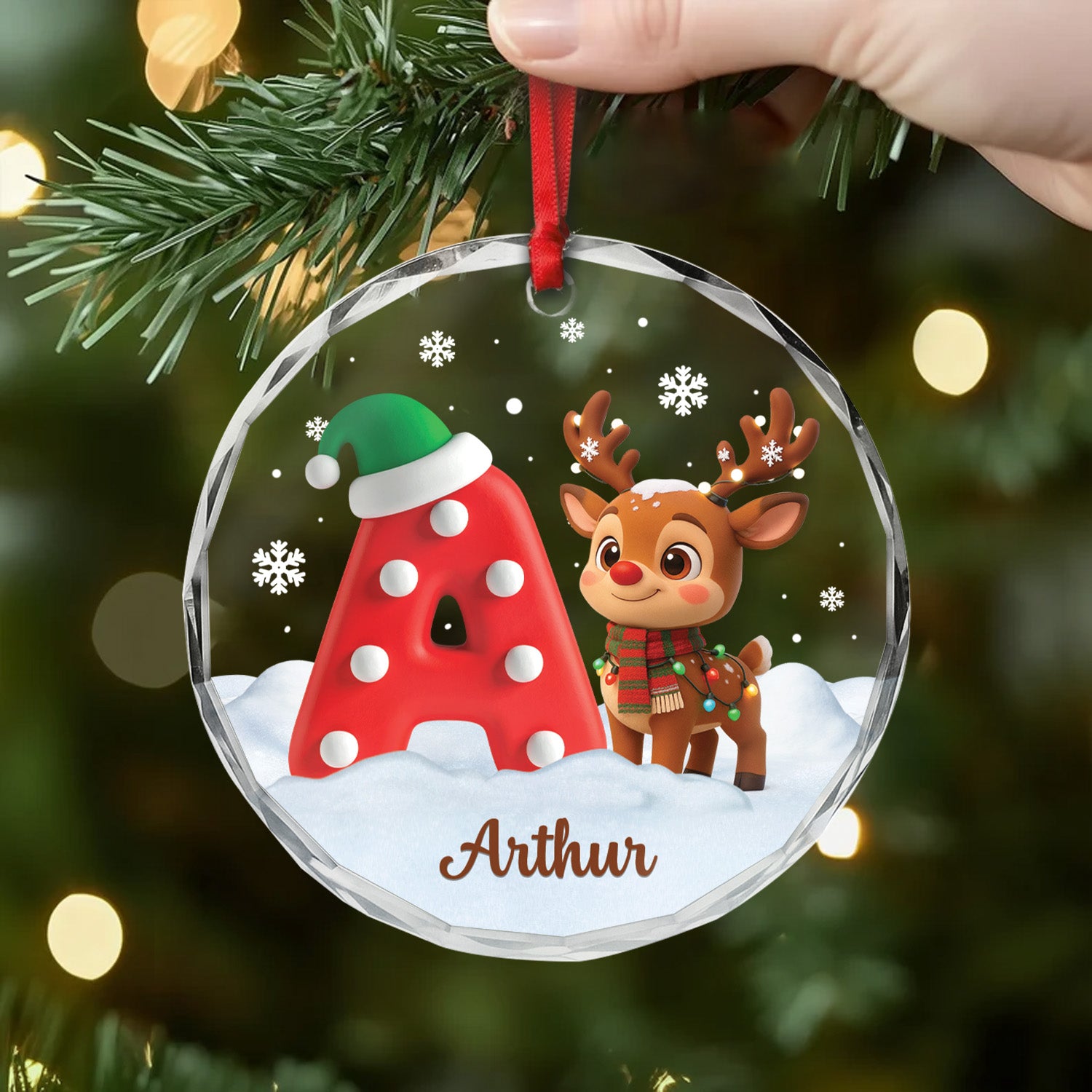6707OFR2 ornement noel en verre personnalise renne enfant avec lettre de prenom 6707o8ztk