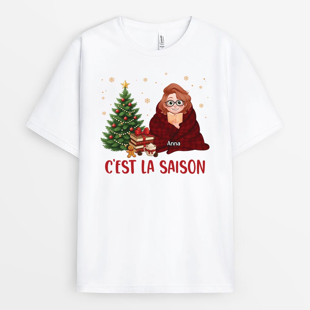 6711AFR1 t shirt noel personnalise pour femmehomme cest la saison 6711a3twa