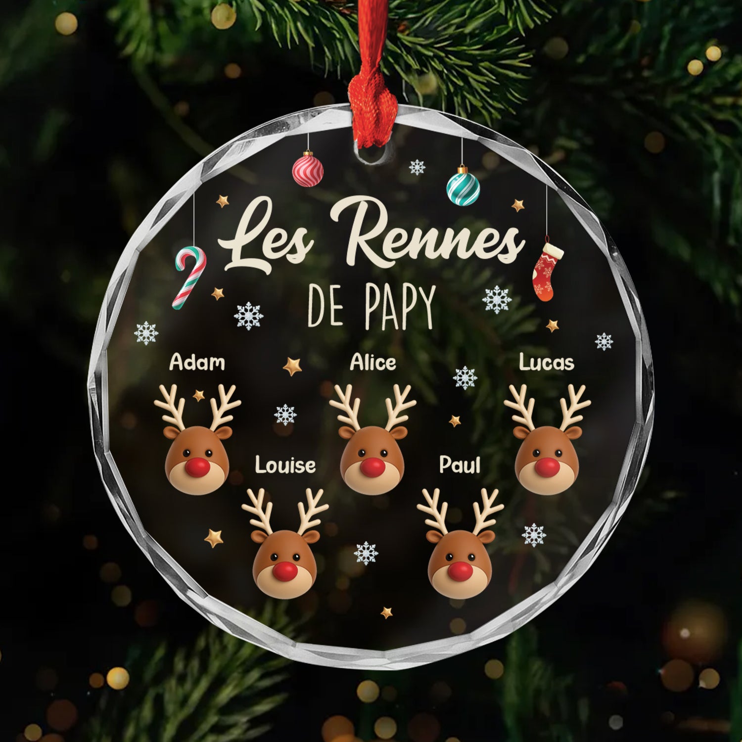 6712OFR1 ornement de noel en verre personnalise les rennes de papy mamie 6712o8pnb