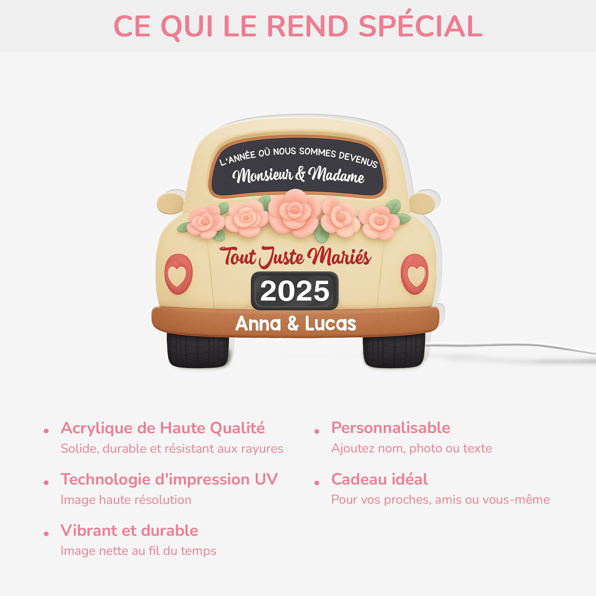 6713LFR4 effet dimpression 3d lightbox personnalisable pour couple annee de notre mariage 6713lclcg