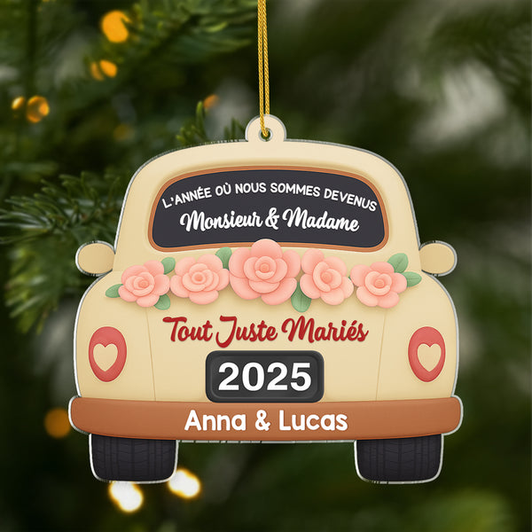 Ornement De Noël En Verre "M. & Mme" Pour Jeunes Mariés - Décoration Suspendue, Souvenir De Premier Noël Ensemble