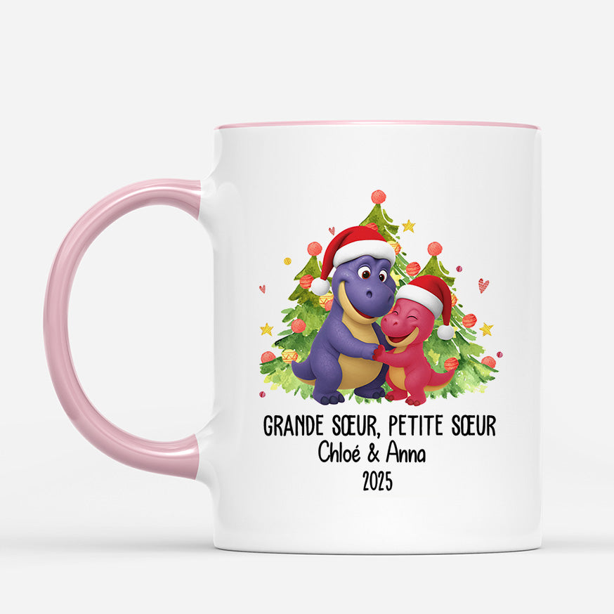 6715MFR2 mug de noel personnalise frere et soeur dinosaure 6715m