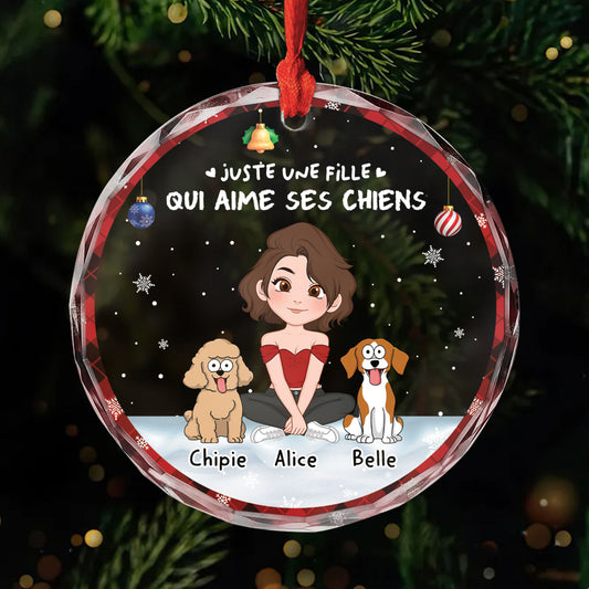 6716OFR1 ornement noel en verre personnalise fille qui aime ses chiens 6716okv5c