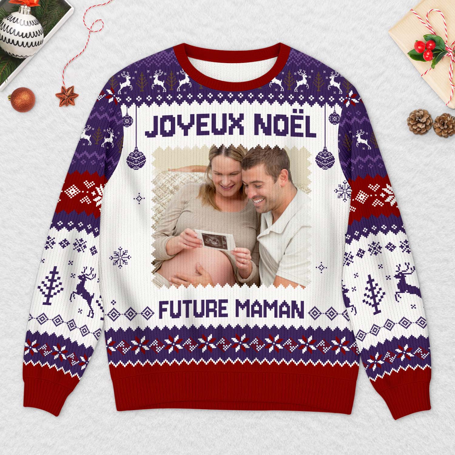 6725WFR2 pull moche de noel personnalise joyeux noel futur papa 6725wkznb