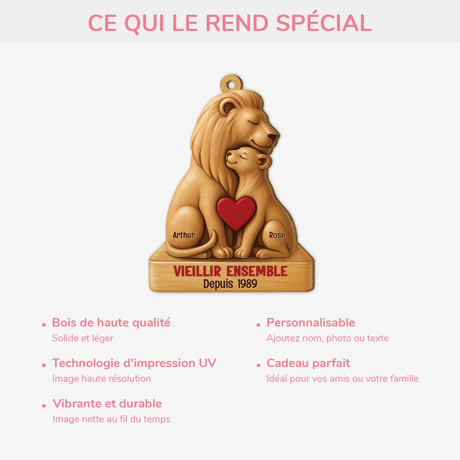 6726OFR4 effet dimpression 3d ornement noel en bois a 1 couche personnalise vieillir ensemble couple lion 6726o3tmg