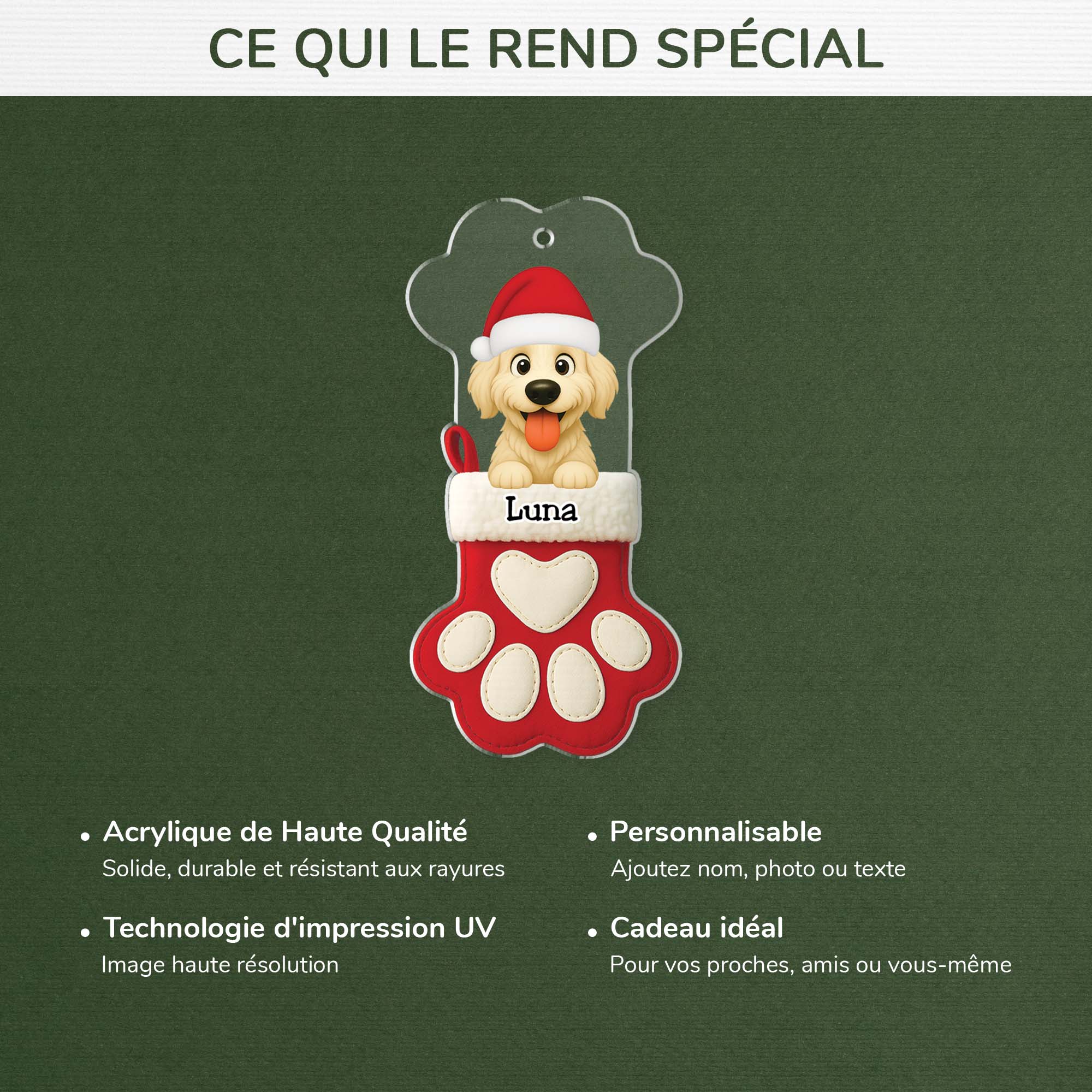 6731OFR4 ornement acrylique personnalise avec photo cadeau chien pour noel 6731otzac