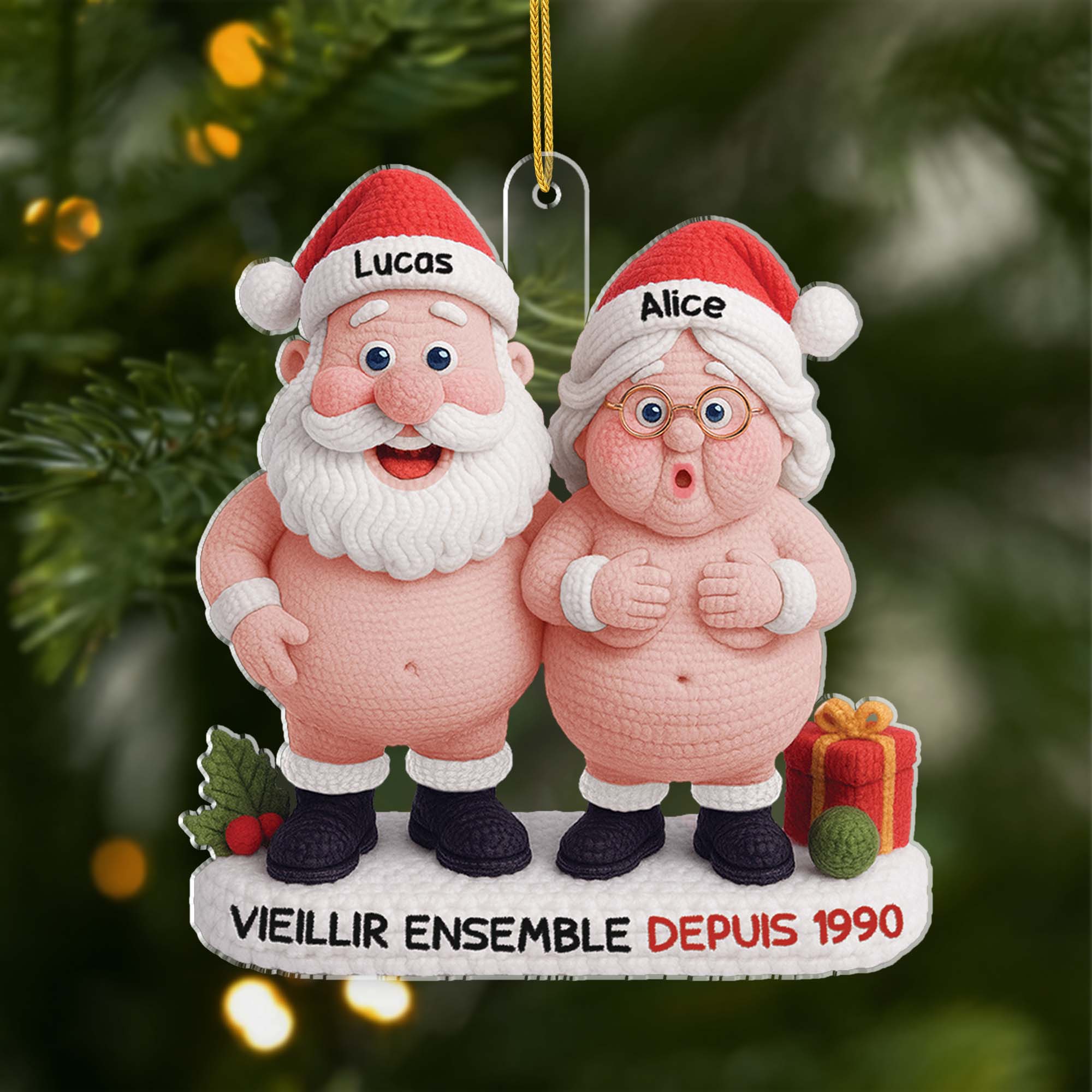 6747OFR1 effet dimpression 3d ornement noel acrylique personnalise vieillir ensemble avec couple style laine 6747o6z5g