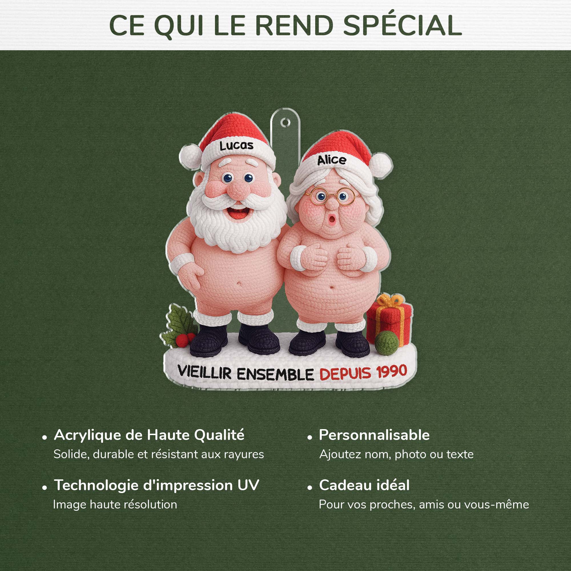 6747OFR4 effet dimpression 3d ornement noel acrylique personnalise vieillir ensemble avec couple style laine 6747o6z5g